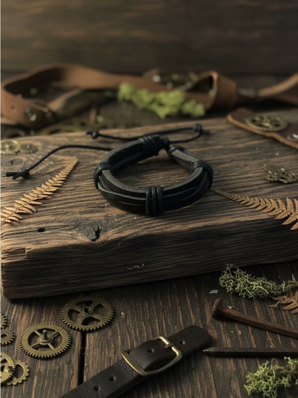 Hand Crafted Black Multi-Strand Leather Bracelet